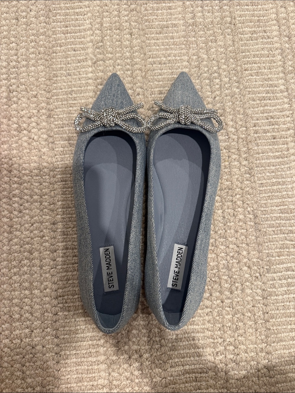 Steve Madden Light Blue Pointed Toe Flats with Crystal Bow